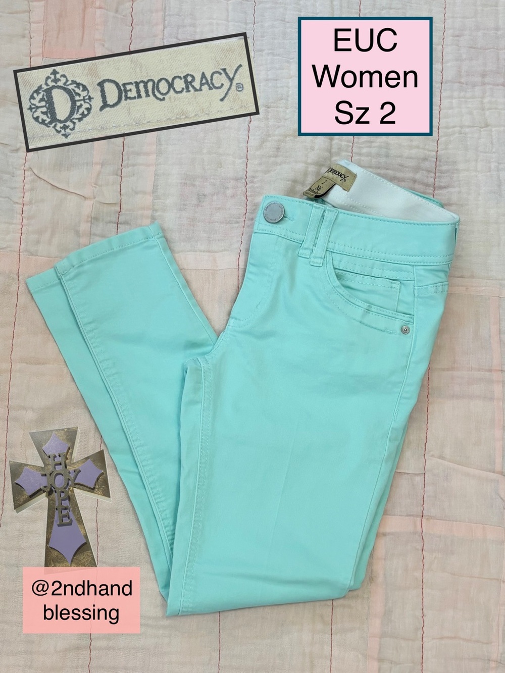 EUC Democracy “AB” Freedom Ankle Skimmer Mint Women Sz 2, Mold & Hold B1304PEXX